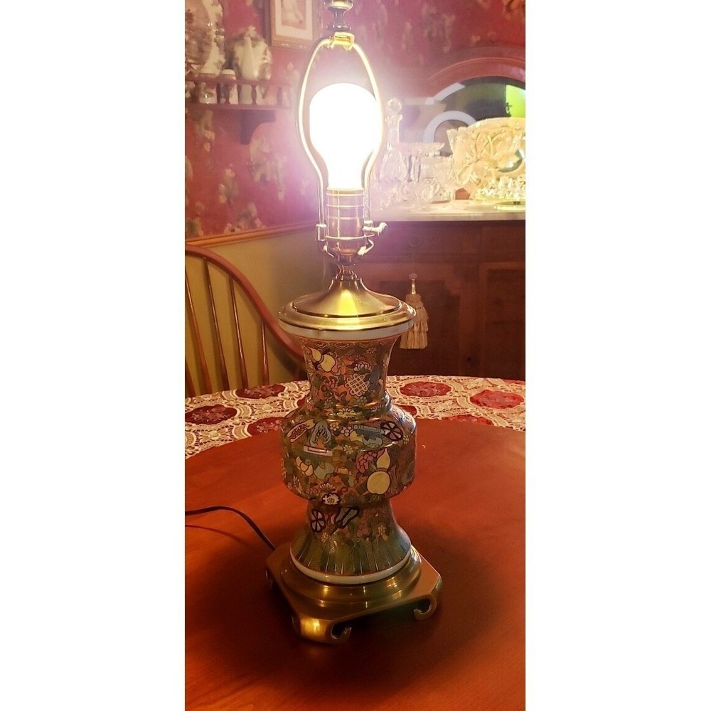 Vintage 23" Exquisite Oriental Wildwood Lamp Gold Bearer Lamp, model # 7426.